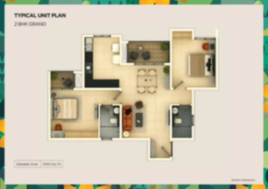 Purva Flow 3 BHK Apartment Floor Plan by Puravankara Group located at KIADB Aerospace Park, Bagalur, Bangalore Karnataka