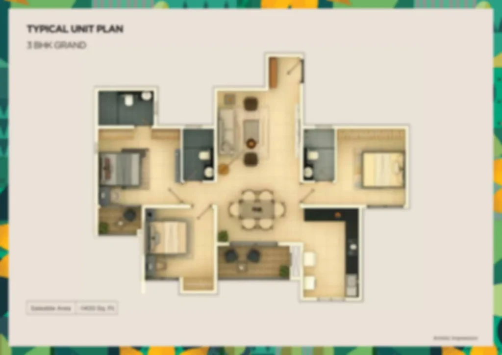 Purva Flow 4 BHK Apartment Floor Plan by Puravankara Group located at KIADB Aerospace Park, Bagalur, Bangalore Karnataka